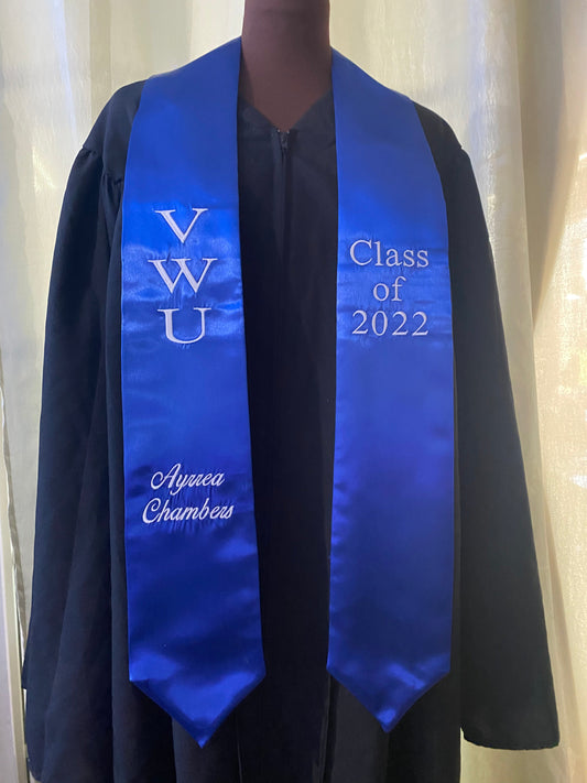 Traditional Pointed Graduation Stole Left side: School Initial  & your name Right side: Class of 2024